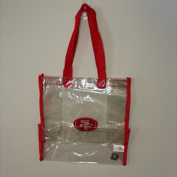 SAN FRANCISCO 49ERS Clear Football Game Tote Bag for Security Red & Clear NWT - Picture 1 of 9